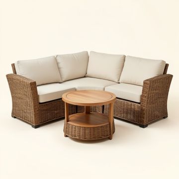 Winston Porter 3Pcs Patio Rattan Furniture Set Solid Wood Frame Cushion Sofa Round Table Shelf (synthetic illustration; no displayed measurements)