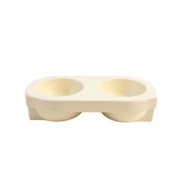 Ash Edge Pet Feeding Stand With Two Plain Empty Bowls - Cream