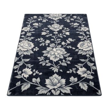 Hillsby Floral Dark Blue/Light Gray Area Rug