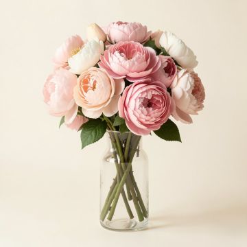 Blush Real Touch Peony Floral Arrangement In Glass Vase (synthetic illustration; no displayed measurements)