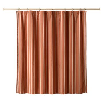 Moss Canyon Shower Curtain Hanging Flat From A Plain Rod - Terracotta