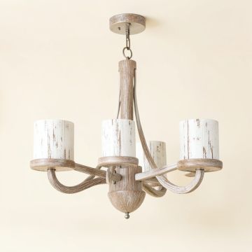 Albern 4 - Light Candle Style Drum Chandelier With Wood Accents (synthetic illustration; no displayed measurements)