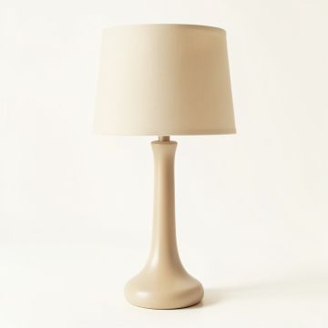 Wren Arc Table Lamp With A Plain Fabric Shade - Beige (synthetic illustration; no displayed measurements)