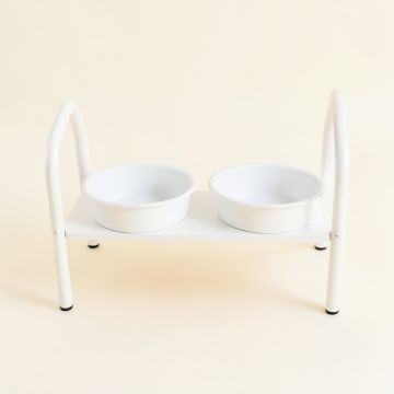 Ridge Bend Pet Feeding Stand With Two Plain Empty Bowls - White (synthetic illustration; no displayed measurements)