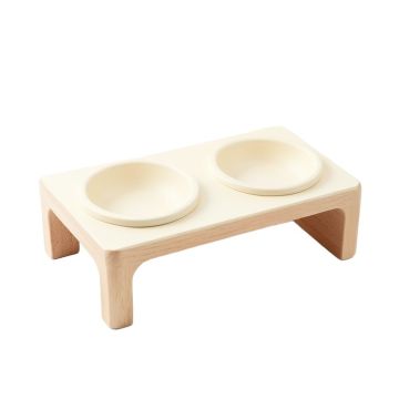 Reed Falls Pet Feeding Stand With Two Plain Empty Bowls - Cream