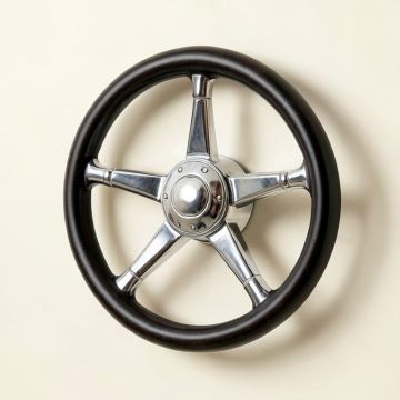 Black/Chrome Pirate Ship Steering Wheel Wall Décor (synthetic illustration; no displayed measurements)