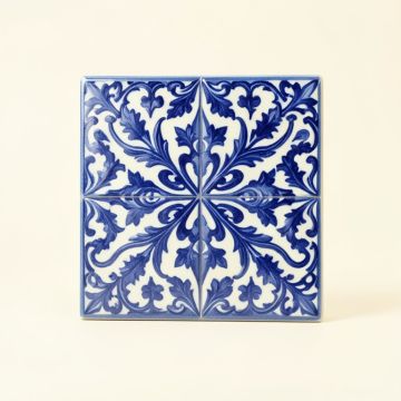 Mediterranean 4 '' X 4 '' Ceramic Azur Decorative Tile In Blue/White (synthetic illustration; no displayed measurements)