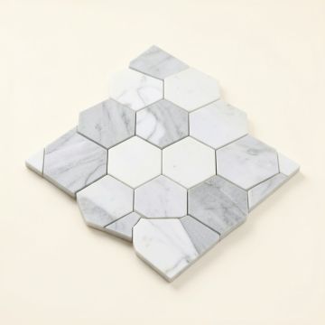 Hexagon Marble Mosaic Tile In White/Gray (synthetic illustration; no displayed measurements)