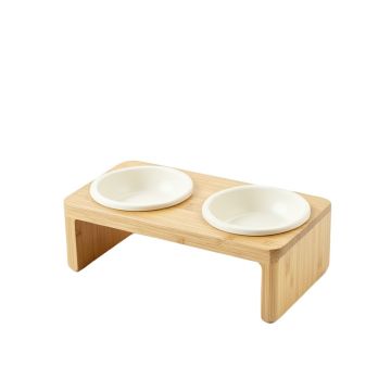 Alder Crest Pet Feeding Stand With Two Plain Empty Bowls - Ivory