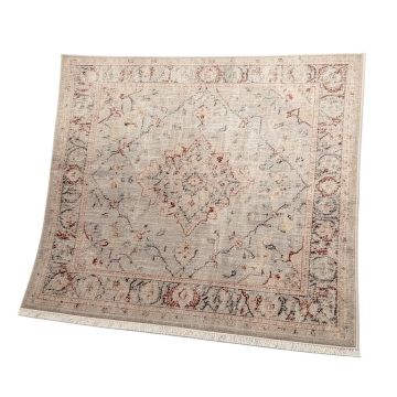 Oriental Machine Made Power Loom Wool/Polyester Beige/Gray/Red Area Rug