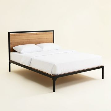 Wood Platform Bed With Headboard, Wood Slat (synthetic illustration; no displayed measurements)