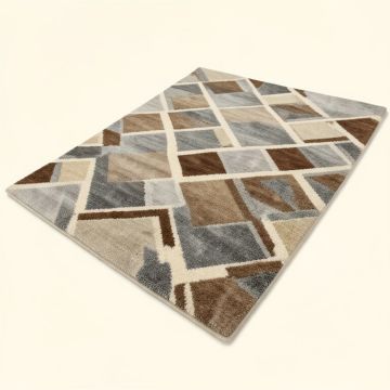 Akaisha Geometric Tufted Wool Brown/Beige/Gray Area Rug (synthetic illustration; no displayed measurements)