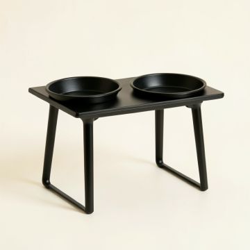 Oak Crossing Pet Feeding Stand With Two Plain Empty Bowls - Black (synthetic illustration; no displayed measurements)