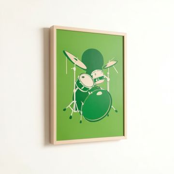 Green Drums Graphic Art On Plaque (synthetic illustration; no displayed measurements)