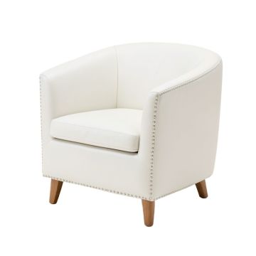 Coolmore Accent Barrel Chair Living Room Chair With Nailheads And Solid Wood Legs White Pu Leather