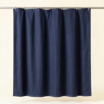 Moss Edge Shower Curtain Hanging Flat From A Plain Rod - Navy (synthetic illustration; no displayed measurements)