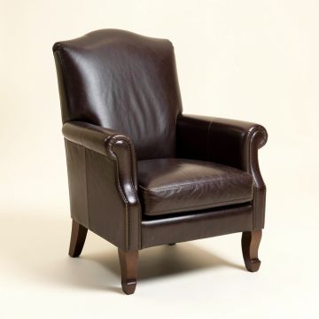 Leather Queen Anne Back Arm Chair In Dark Brown (synthetic illustration; no displayed measurements)