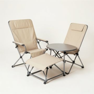 3 Pcs Folding Portable Zero Gravity Reclining Lounge Chairs Table-Beige (synthetic illustration; no displayed measurements)