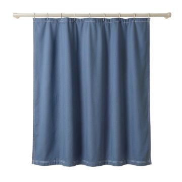 Cedar Canyon Shower Curtain Hanging Flat From A Plain Rod - Blue