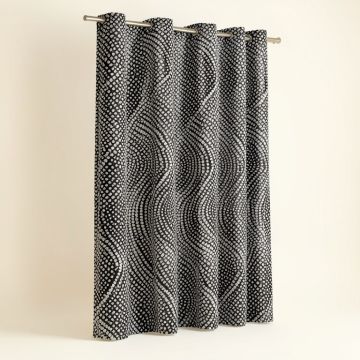 Spires Minimalist Spiral Shape Dotted Monochrome Swirling Twisting Helix Form Design Graphic Print & Text Semi-Sheer Rod Pocket Curtain Panel (synthetic illustration; no displayed measurements)