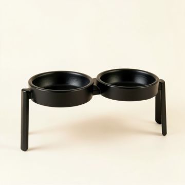 Cedar Bridge Pet Feeding Stand With Two Plain Empty Bowls - Black (synthetic illustration; no displayed measurements)