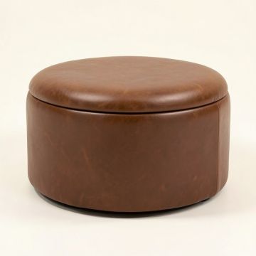 Salvatore 24 '' Wide Faux Leather Round Storage Ottoman (synthetic illustration; no displayed measurements)