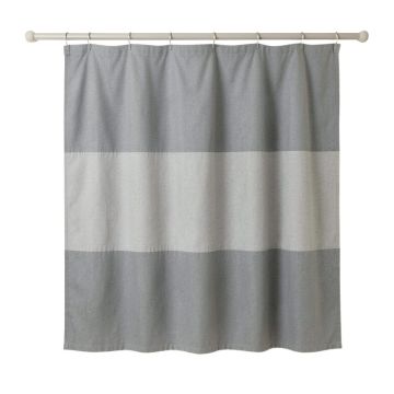 Hill Bend Shower Curtain Hanging Flat From A Plain Rod - Gray