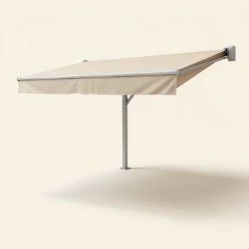 Motorized Retraction Patio Side Awning In Beige (synthetic illustration; no displayed measurements)