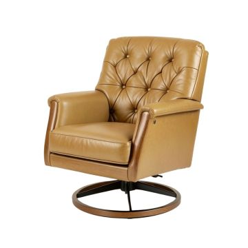Goldbug 32 '' Wide Tufted Top Grain Leather Swivel Lounge Chair