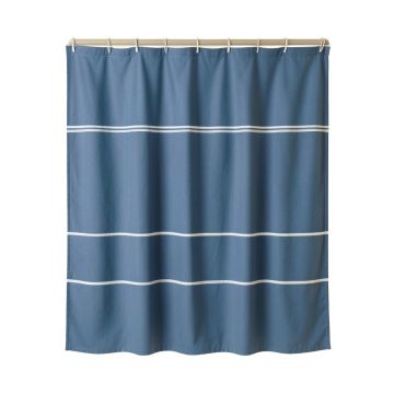 Wren Brook Shower Curtain Hanging Flat From A Plain Rod - Blue