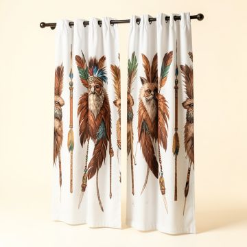 Brookhill American Watercolor Tribal Chief With Feathers And Beads Arrow Figures Print Graphic Print & Text Semi-Sheer Rod Pocket Curtain Panel (synthetic illustration; no displayed measurements)