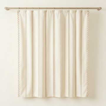 Oak Edge Shower Curtain Hanging Flat From A Plain Rod - Ivory (synthetic illustration; no displayed measurements)