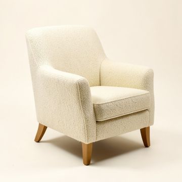 Upholstered Queen Anne Back Arm Chair In Ivory Tweed Chenille (synthetic illustration; no displayed measurements)