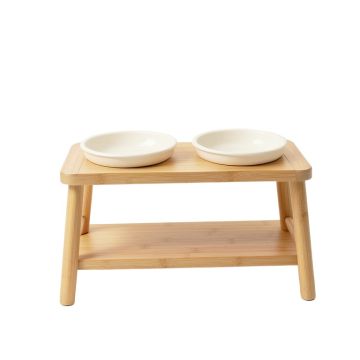 Vale Arc Pet Feeding Stand With Two Plain Empty Bowls - Ivory