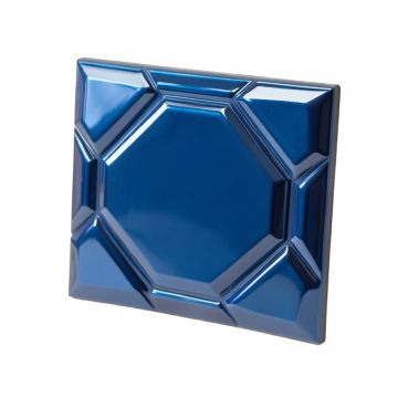 Faceted 2 '' X 6 '' Beveled Glass Mosaic Tile In Glossy Metallic/Blue