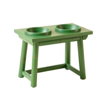 Vale Branch Pet Feeding Stand With Two Plain Empty Bowls - Green