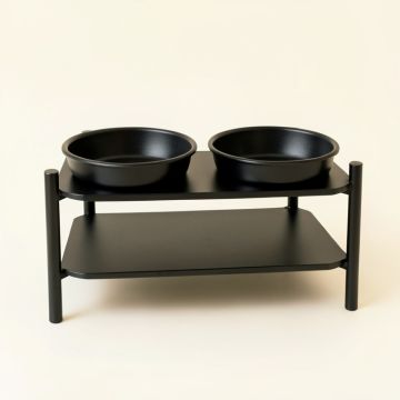 Harbor Brook Pet Feeding Stand With Two Plain Empty Bowls - Black (synthetic illustration; no displayed measurements)
