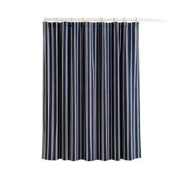 Brook Branch Shower Curtain Hanging Flat From A Plain Rod - Navy