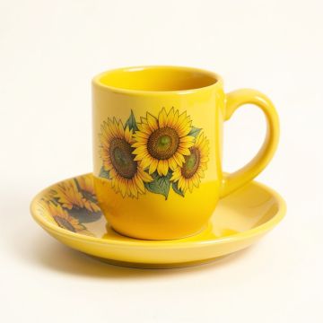 Randell Sunflowers Coffee Mug & Saucer (synthetic illustration; no displayed measurements)