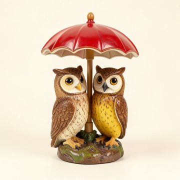 Mother And Baby Owl Under Umbrella Statue (synthetic illustration; no displayed measurements)