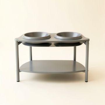 Linden Branch Pet Feeding Stand With Two Plain Empty Bowls - Gray (synthetic illustration; no displayed measurements)
