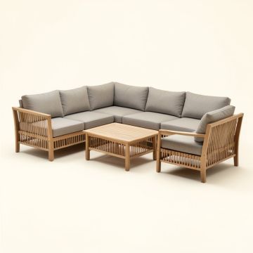 4 Piece Teak Sectional Seating Group With Cushions (synthetic illustration; no displayed measurements)