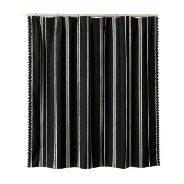 Sage Dell Shower Curtain Hanging Flat From A Plain Rod - Black