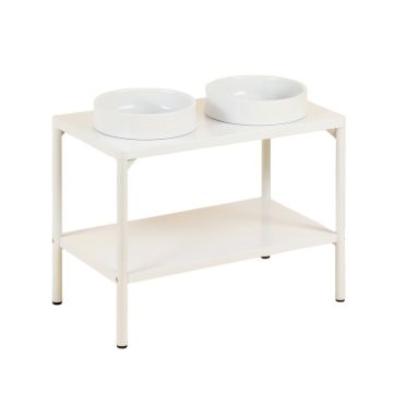 Rowan Bluff Pet Feeding Stand With Two Plain Empty Bowls - White