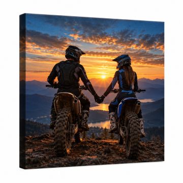 Dirt Bike Motocross Couple Biker Girl - Wrapped Canvas Graphic Art Print