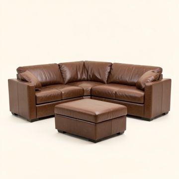 104 '' Wide Faux Leather Right Hand Facing Sofa & Chaise With Ottoman (synthetic illustration; no displayed measurements)