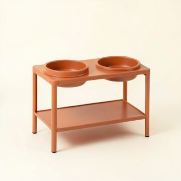Lake Bluff Pet Feeding Stand With Two Plain Empty Bowls - Terracotta (synthetic illustration; no displayed measurements)