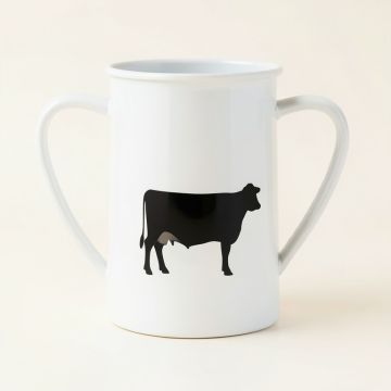 `` Farm Fresh Milk '' With Cow Design White Metal Jug (synthetic illustration; no displayed measurements)