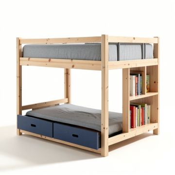 Amelia Twin Loft Bed With Drawers And Bookcase (synthetic illustration; no displayed measurements)