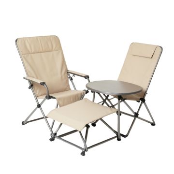 3 Pcs Folding Portable Zero Gravity Reclining Lounge Chairs Table-Beige